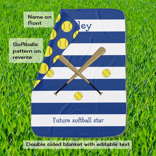 Future softball star personalized  navy white baby blanket (Creator Uploaded)