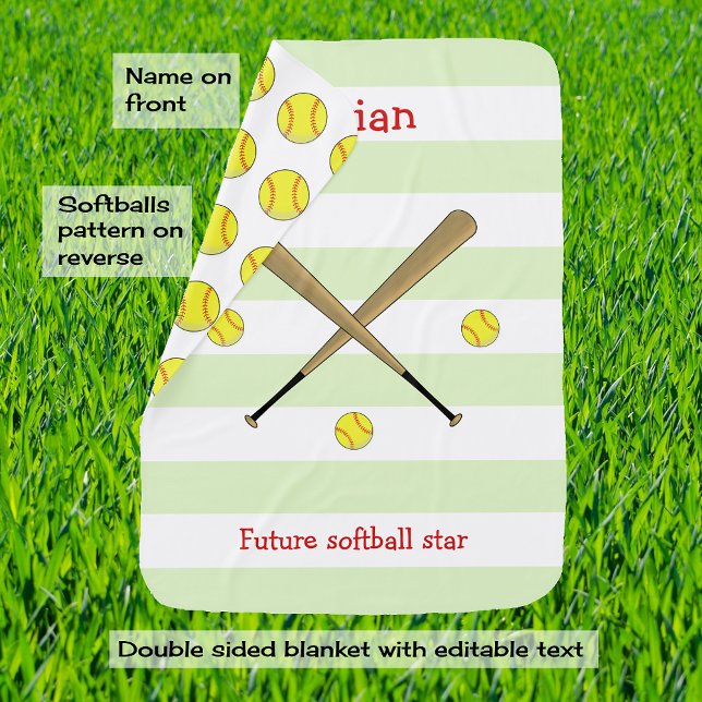 Future softball star personalized striped baby blanket (Creator Uploaded)