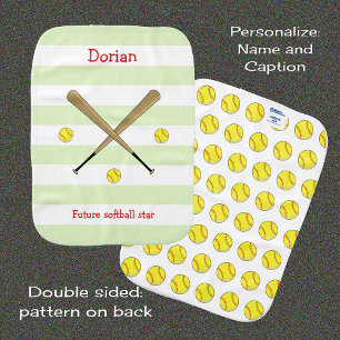 Future softball star personalized striped baby burp cloth
