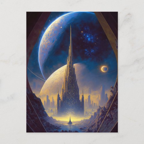 Future Space City Sci_Fi Art Postcard
