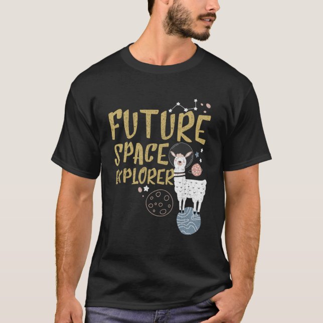 Future Space Explorer Llama Astronaut Fun Cute T-Shirt (Front)