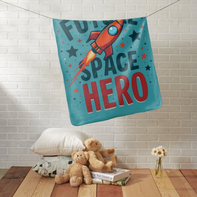 Future Space Hero Retro Rocket Ship Design Baby Blanket (In Situ)