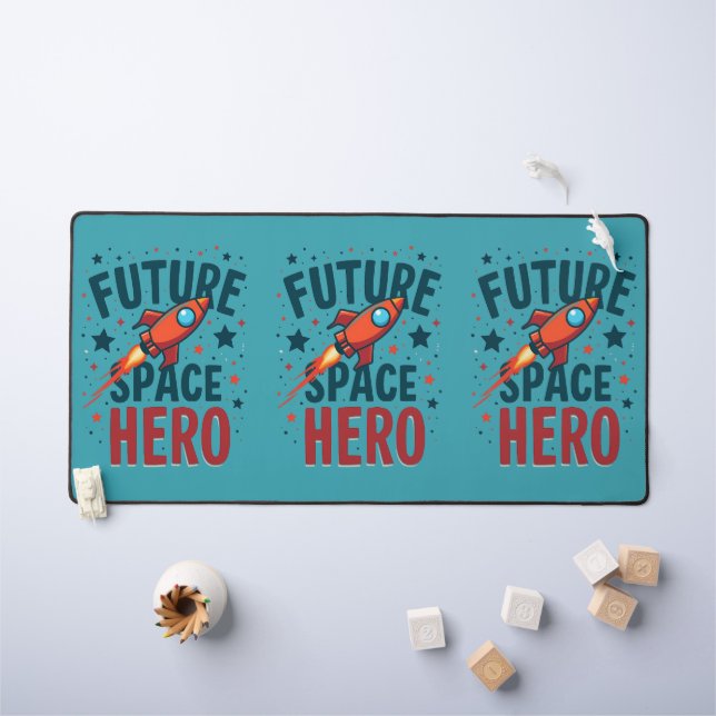 Future Space Hero Retro Rocket Ship Design Desk Mat (Kids Table)
