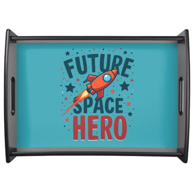 Future Space Hero Retro Rocket Ship Design Serving Tray (Front)