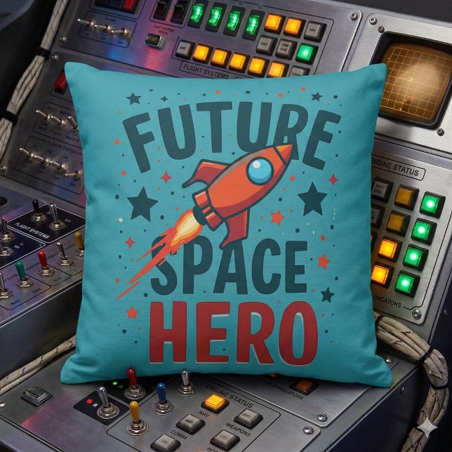 Future Space Hero Retro Rocket Ship Design Throw Pillow (Future Space Hero Retro Rocket Ship Design Throw Pillow Mockup A)