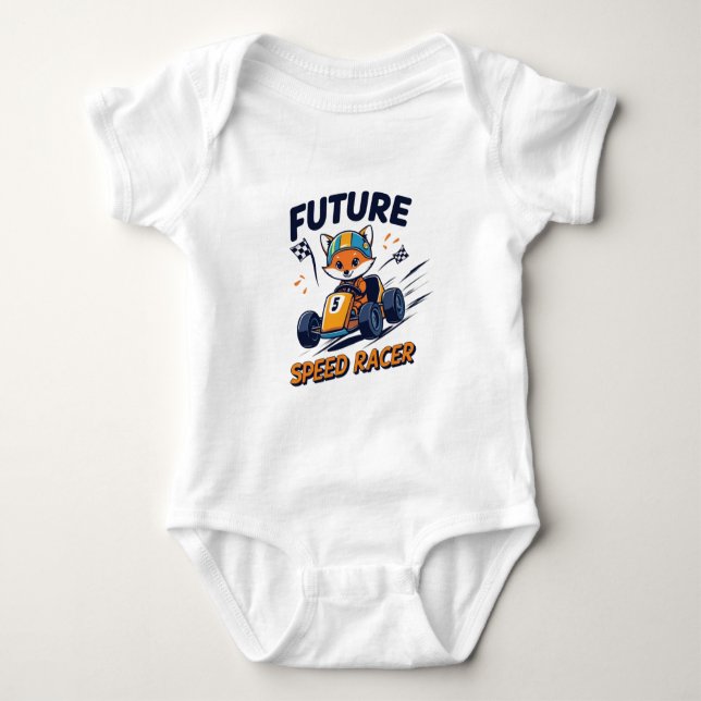 Future Speed Racer Cute Go-Kart & Baby Fox Racing Bodysuit (Front)