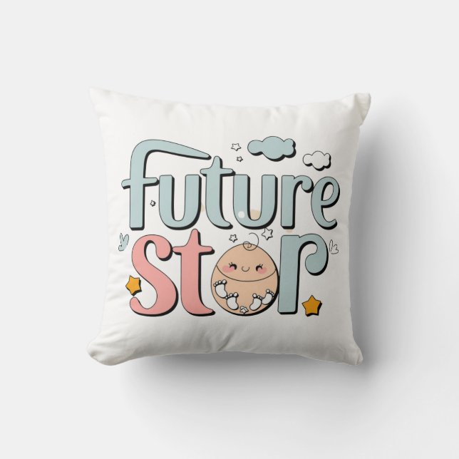 Future Star - Cute Baby Footprints Throw Pillow (Front)