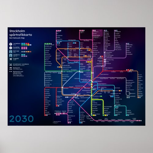 Future Stockholm Rail Network Map Poster