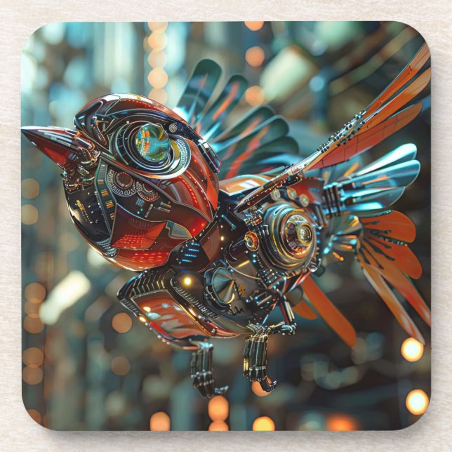 Future super powered electronic sparrow beverage coaster (Front)