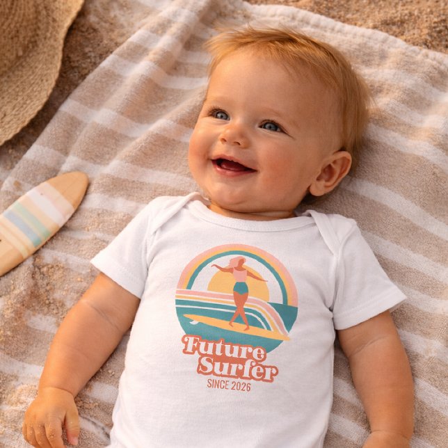 Future Surfer Baby Bodysuit Retro Beach Romper (Creator Uploaded)