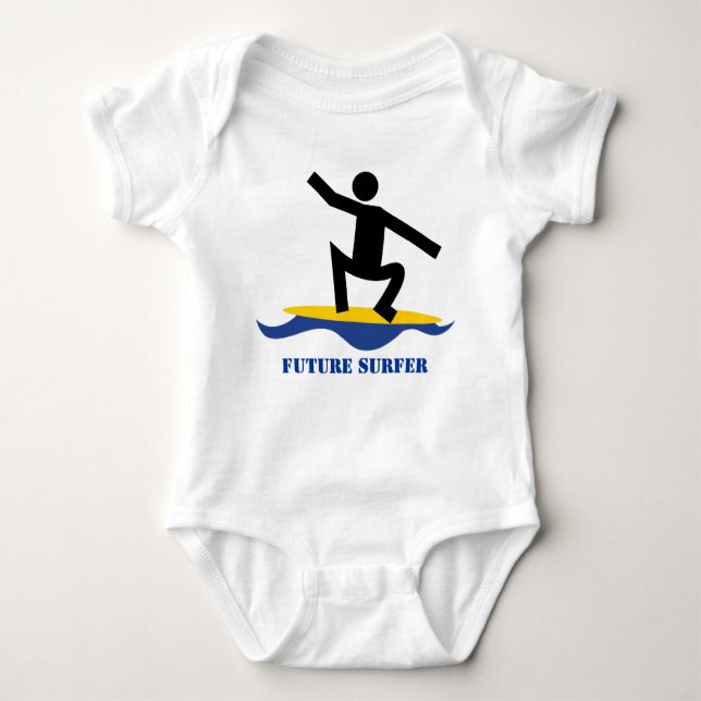 Future surfer, surfer on a surfboard custom baby bodysuit (Front)