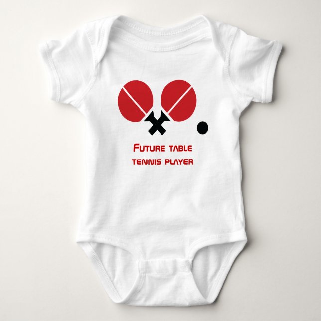 Future table tennis ping-pong player rackets, ball baby bodysuit (Front)