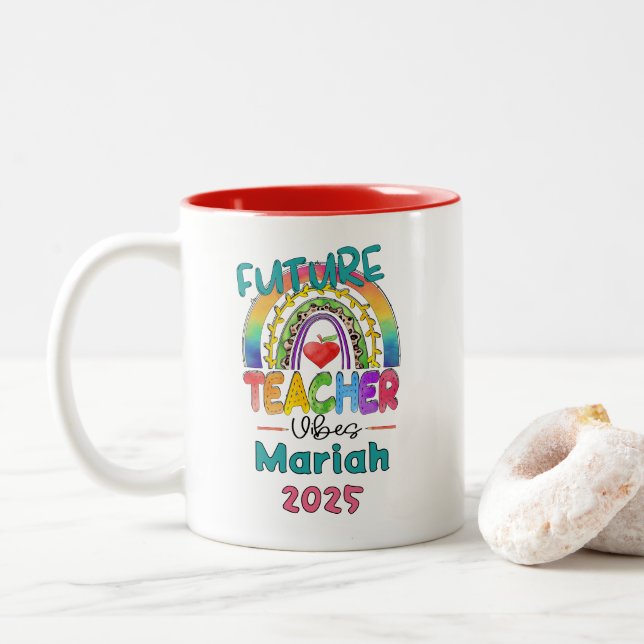 Future Teacher Personalized  Two-Tone Coffee Mug (With Donut)