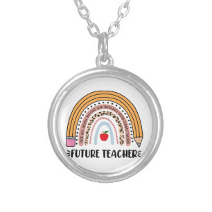 Future Teacher, Teacher In Progress, 1st Grade Tea Silver Plated Necklace