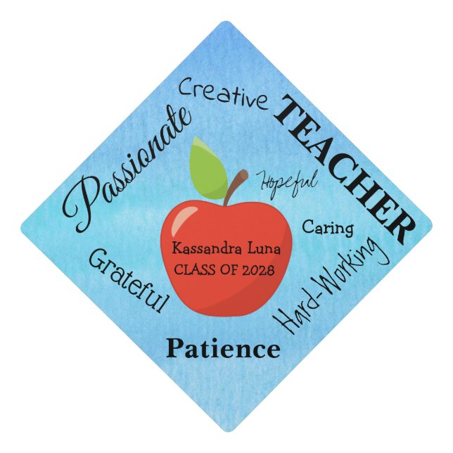 Future Teacher Words With Apple Graduation Cap Topper (Front)