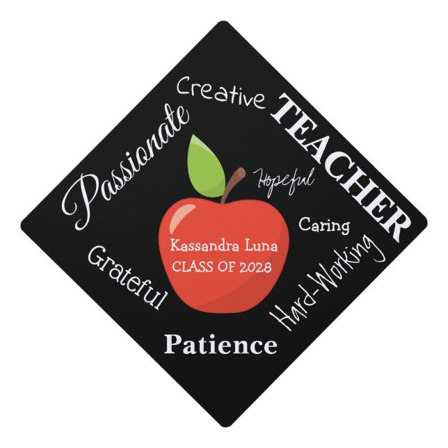 Future Teacher Words With Apple Graduation Cap Topper (Front)