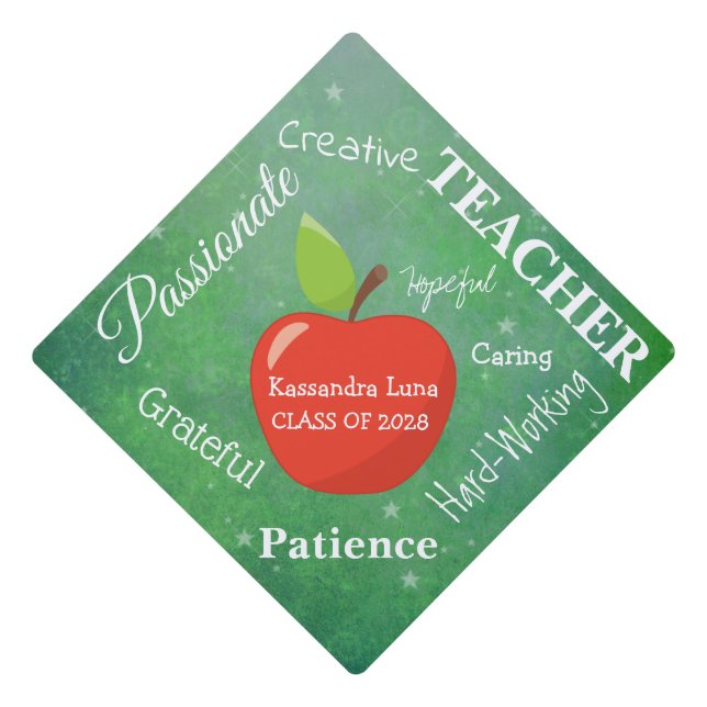 Future Teacher Words With Apple Graduation Cap Topper (Front)
