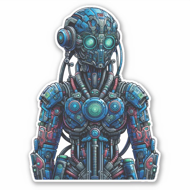 Future Tech Mechanical Cyborg Robot Sticker (Front)