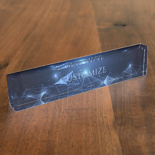 Future Tech Modern Blue Desk Name Plate
