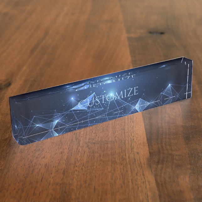 Future Tech Modern Blue Desk Name Plate (Side)