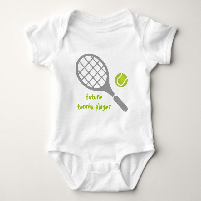Future tennis player, tennis racket and ball baby bodysuit (Front)