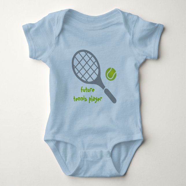 Future tennis player, tennis racket and ball baby bodysuit (Front)