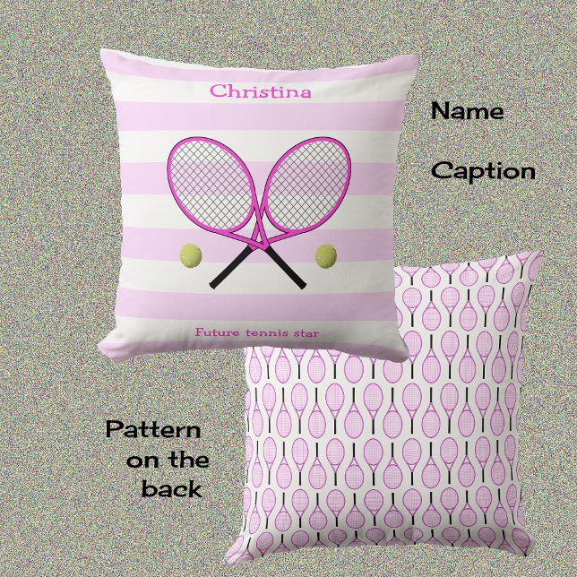 Future tennis star personalized pink striped throw pillow (Creator Uploaded)