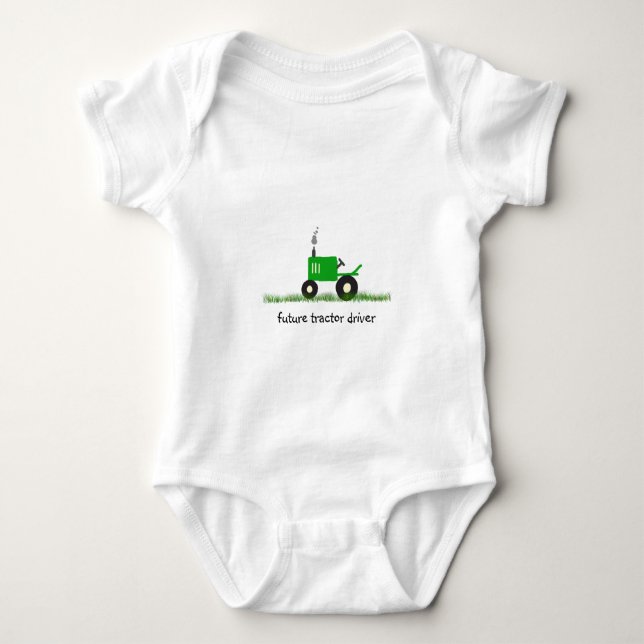 "Future Tractor Driver" Baby Green Tractor Baby Bodysuit (Front)