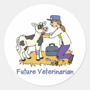 Future Vet - Girl with Cow Classic Round Sticker