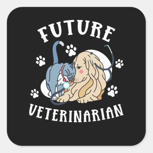 Future Veterinarian Girl Cute Cat Dog Lover Square Sticker