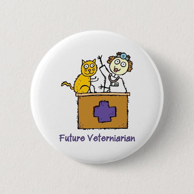 Future Veterinarian - Girl with Cat Pinback Button (Front)
