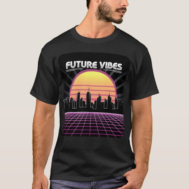 Future Vibes Synthwave Sunset Grid Retro 80s frien T-Shirt (Front)
