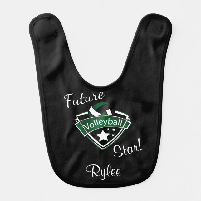 Future Volleyball Star - Green, White & Black Baby Bib (Front)