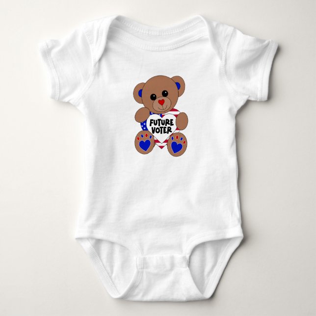 Future Voter Teddy Bear Kids Vote USA Elections Baby Bodysuit (Front)