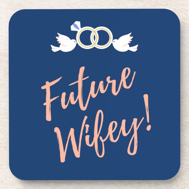 Future Wifey Love Birds in Deep Blue     Beverage Coaster (Front)