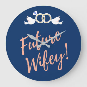 Future Wifey Love Birds in Deep Blue Large Clock