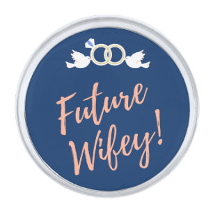 Future Wifey Love Birds in Deep Blue  Silver Finish Lapel Pin