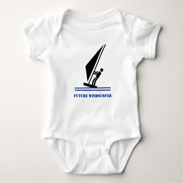 Future windsurfer black, blue windsurfing custom baby bodysuit (Front)