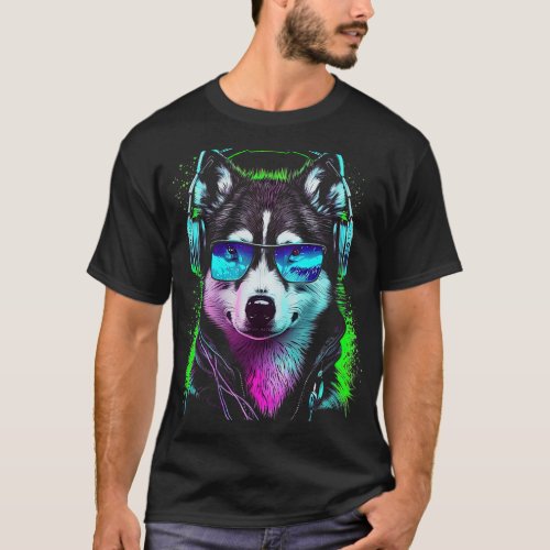 Future Wolf Dj Retro Party Dog Dj Synthwave T_Shirt