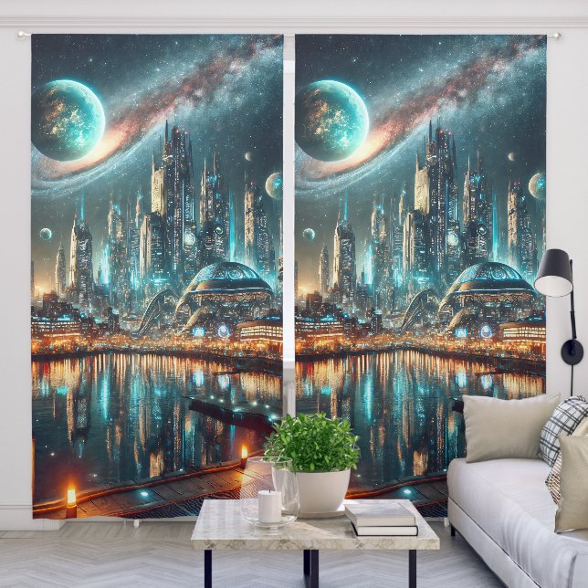 Future World City at Night Blackout Curtains (Living Room)