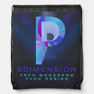 Futuristic 3D Tech Monogram Letter P Design Drawstring Bag