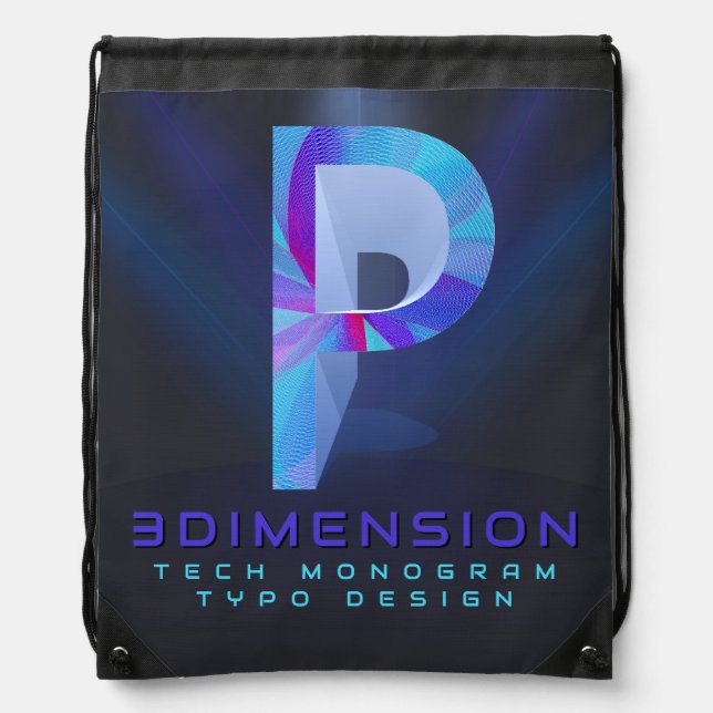 Futuristic 3D Tech Monogram Letter P Design Drawstring Bag (Front)