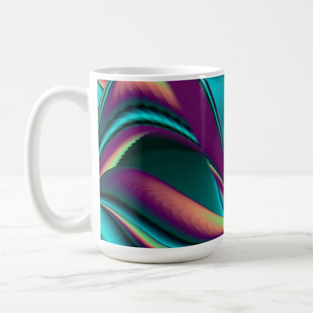 Futuristic Abstract 3D Metallic Rainbow Art Coffee Mug (Left)