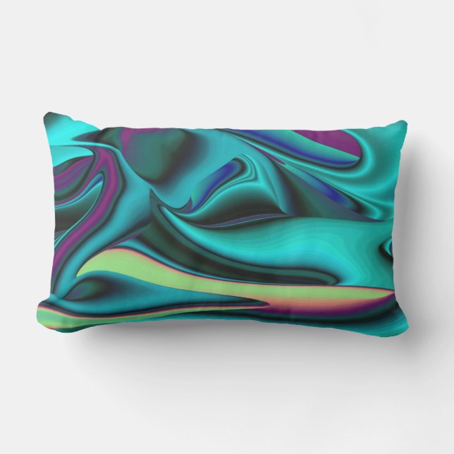 Futuristic Abstract 3D Metallic Rainbow Art Lumbar Pillow (Front)