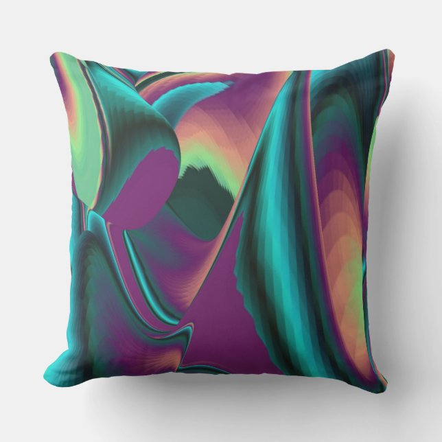 Futuristic Abstract 3D Metallic Rainbow Art Outdoor Pillow (Front)