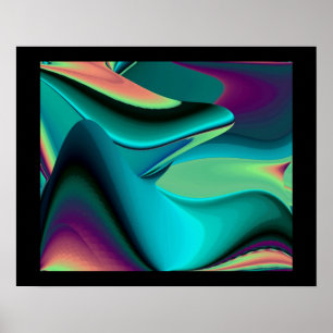 Futuristic Abstract 3D Metallic Rainbow Art Poster