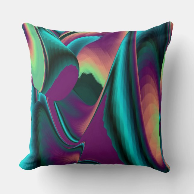 Futuristic Abstract 3D Metallic Rainbow Art Throw Pillow (Front)