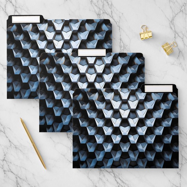 Futuristic Abstract Blue Geometric Metallic  File Folder (Set)