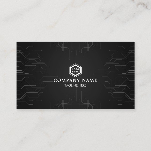 Futuristic Abstract Lines Gray Modern Technology Business Card (Front)