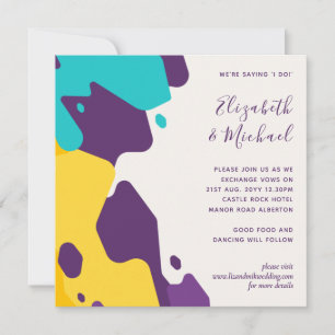 Futuristic Abstract Maroon Teal Wedding Invites